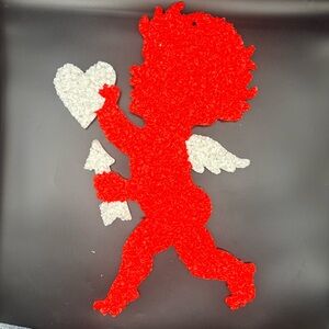 Vintage Melted Plastic Popcorn Cupid Valentine's Day Melted Heart Arrow 21 1/2”